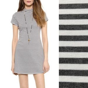 FP Beach Dress On The Line Grey White Stripe Mock Neck Stretch Mini Free People